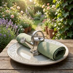 Pewter Watering Can Napkin Rings Set of 12 Garden Party Theme Table Decor New
